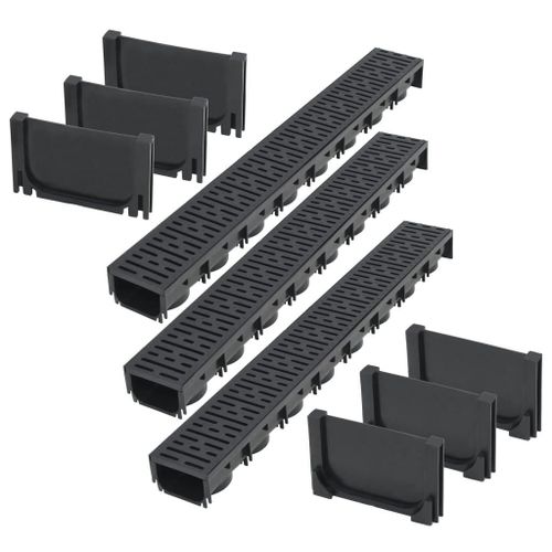 Lot De Trois Caniveaux De Drainage Plastique 3 M Noir Helloshop26 02_0002994