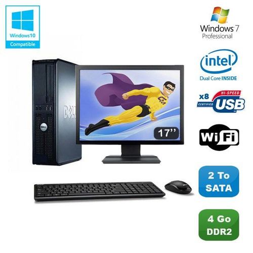 Lot PC DELL Optiplex 760 DT Dual Core E5200 2,5Ghz 4Go 2To WIFI W7 + Ecran 17