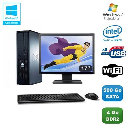 Lot PC DELL Optiplex 760 DT Dual Core E5200 2,5Ghz 4Go 500Go WIFI W7 + Ecran 17