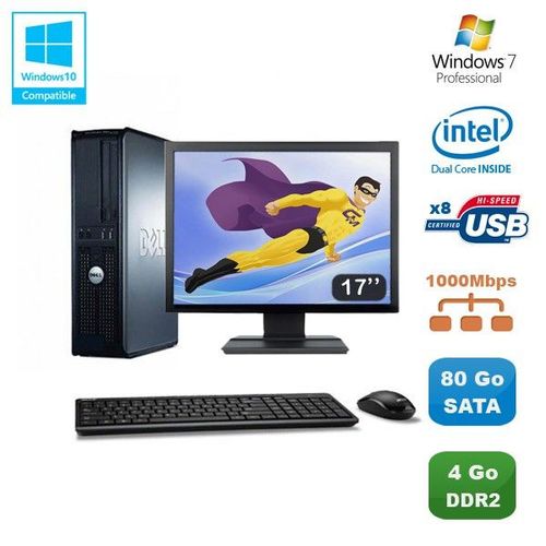 Lot PC DELL Optiplex 760 DT Dual Core E5200 2,5Ghz 4Go 80Go W7 Pro + Ecran 17