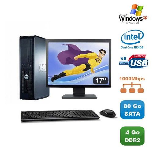 Lot PC DELL Optiplex 760 DT Dual Core E5200 2,5Ghz 4Go 80Go XP Pro + Ecran 17