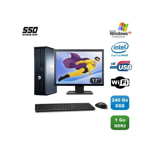 Lot PC DELL Optiplex 760 DT E5200 2,5Ghz 1Go DDR2 240Go SSD WIFI XP Pro + 17