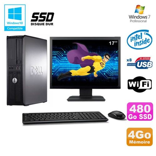 Lot PC DELL Optiplex 760 DT E5200 2,5Ghz 4Go DDR2 480Go SSD WIFI Win 7 + 17