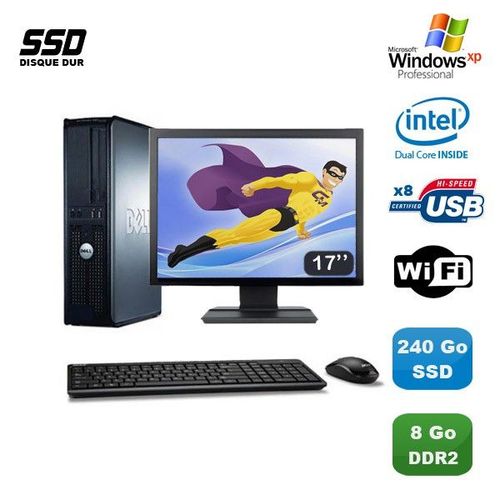 Lot PC DELL Optiplex 760 DT E5200 2,5Ghz 8Go DDR2 240Go SSD WIFI XP Pro + 17