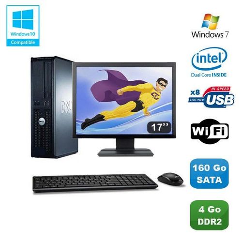 Lot PC DELL Optiplex 760 DT Intel E5200 2,5Ghz 4Go DDR2 160 Go WIFI Win 7 + 17