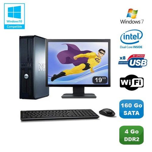 Lot PC DELL Optiplex 760 DT Intel E5200 2,5Ghz 4Go DDR2 160 Go WIFI Win 7 + 19