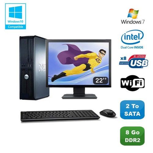 Lot PC DELL Optiplex 760 DT Intel E5200 2,5Ghz 8Go DDR2 2 To WIFI Win 7 + 22