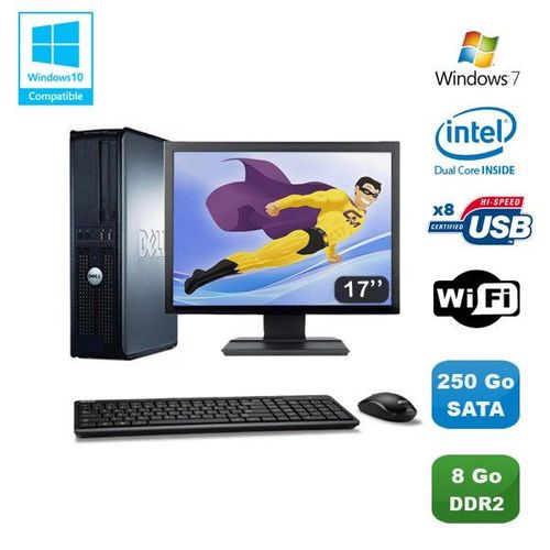 Lot PC DELL Optiplex 760 DT Intel E5200 2,5Ghz 8Go DDR2 250 Go WIFI Win 7 + 17