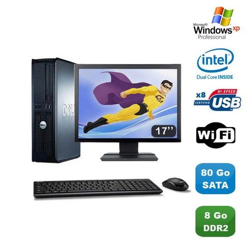 Lot PC DELL Optiplex 760 DT Intel E5200 2,5Ghz 8Go DDR2 80Go WIFI XP Pro + 17