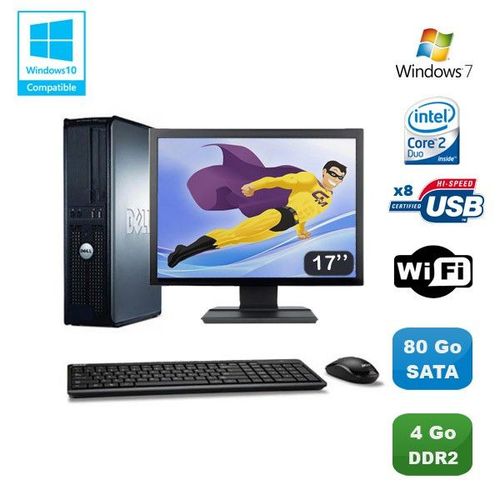 Lot PC DELL Optiplex 760 DT Intel E8400 3Ghz 4Go DDR2 80 Go WIFI Win 7 + 17