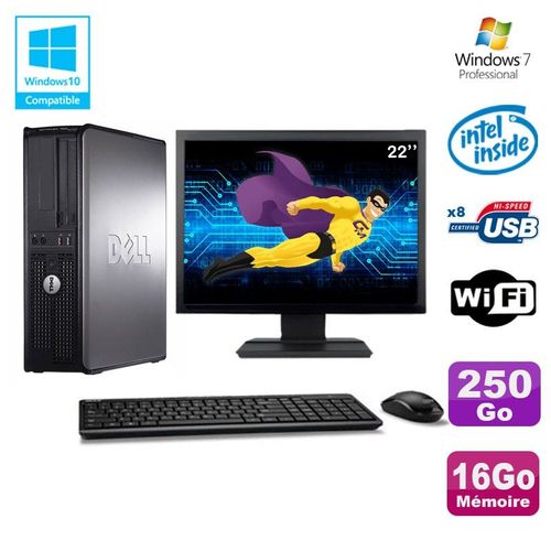 Lot PC DELL Optiplex 780 DT Intel E5200 2,5Ghz 16Go 250Go WIFI Win 7 + Ecran 22
