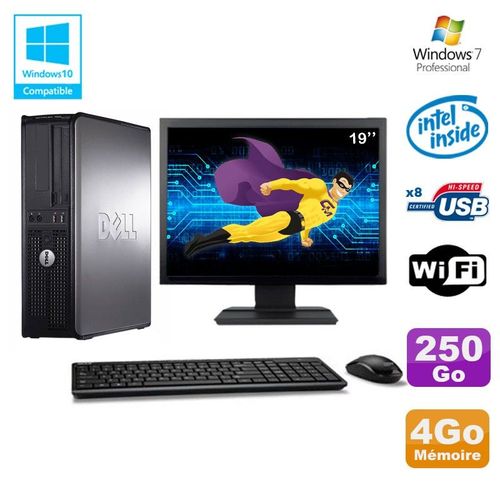 Lot PC DELL Optiplex 780 DT Intel E5200 2,5Ghz 4Go 250Go WIFI Win 7 + Ecran 19