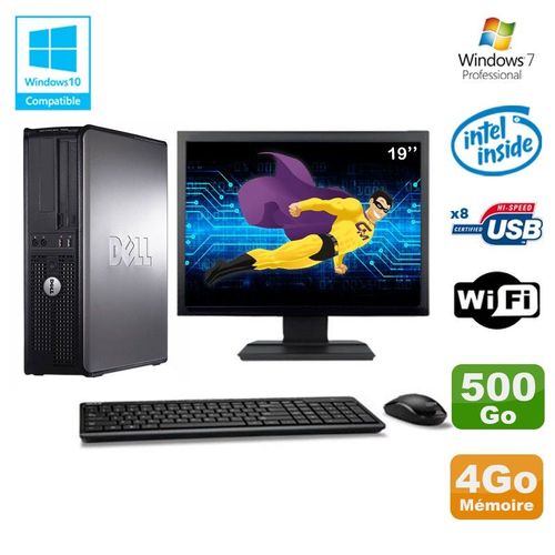 Lot PC DELL Optiplex 780 DT Intel E5200 2,5Ghz 4Go 500Go WIFI Win 7 + Ecran 19
