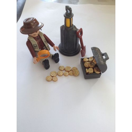 Lot Playmobil Archologue Avec Loupe Et Pelle Dcouvrant Un Trsor Au Pied D'Une Ruine De Colonne Romaine