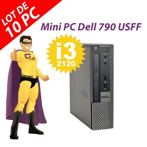 Lot x10 Ultra Mini PC Dell Optiplex 790 USFF i3-2120 RAM 4Go 250Go Windows 10