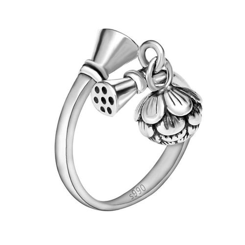 Lotus Bell S Argent Rtro Version Corenne De Hipster Charme Exagr Boucle Ouverte Rglable Bague Pour Femmes