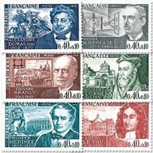 Louis Le Vau, Prosper Mrime, Philbert De L'Orme, Edouard Branly, Maurice De Broglie, Alexandre Dumas Srie Complte Anne 1970 N 1623 1624 1625 1626 1627 1628 Yvert Et Tellier Luxe