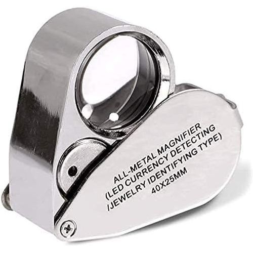 Loupe de bijouterie 40x, loupe de bijoutier entirement en mtal avec clairage LED pour diamants, bijoutiers, pices de monnaie, timbres (dtection de devises et identification de bijoux)