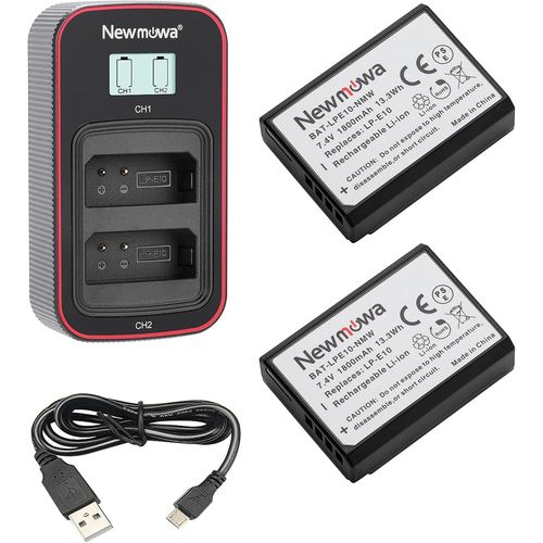 LP-E10 Batterie de Remplacement (Pack de 2) et cran LCD Intelligent Double Chargeur USB pour Canon LP-E10 et Canon EOS Rebel T3,T5,T6,T7,1100D,1200D,2000D,4000D,Kiss X50,Kiss X70