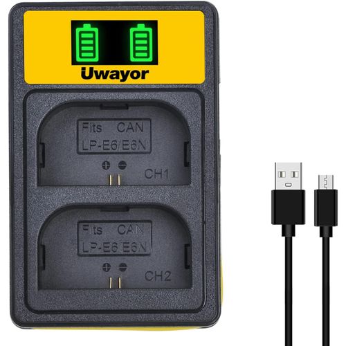 LP-E6 Kit de chargeur de batterie USB double fente pour appareil photo Canon LP-E6, LP-E6N et Canon EOS R, R5, R6, 5D Mark II III IV, 5Ds, 5DS R, 6D, 7D, 7D Mark II, 60D, 70D, 80D, 90D