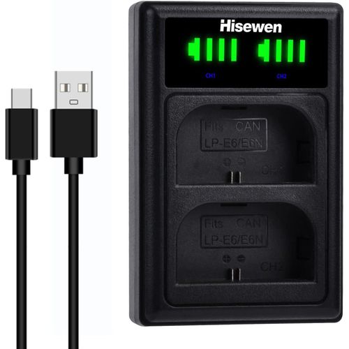 LP-E6/LP-E6N Chargeur de Batterie USB Double pour Canon B-LPE6/LP-E6N Batterie sur EOS R7 R 90D 80D 70D 60D 6D Mark II 7D Mark II 5D Mark IV III II 5DS 5DS R.[V76]