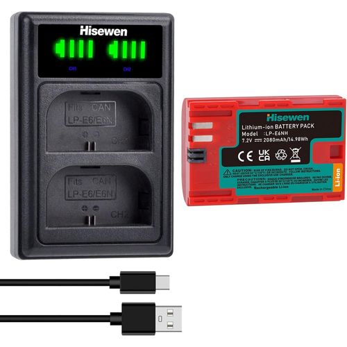 LP-E6 LP-E6NH Batterie et Chargeur pour Canon EOS R, R7, R6, R5, 70D, 5D Mark 2/III/IV, 5DS, 5DS R, 6D, 6D Mark 2, 7D, 7D Mark 2, C700, BMPCC 4K, BMPCC 6K(Pas pour BMPCC 6K Pro).
