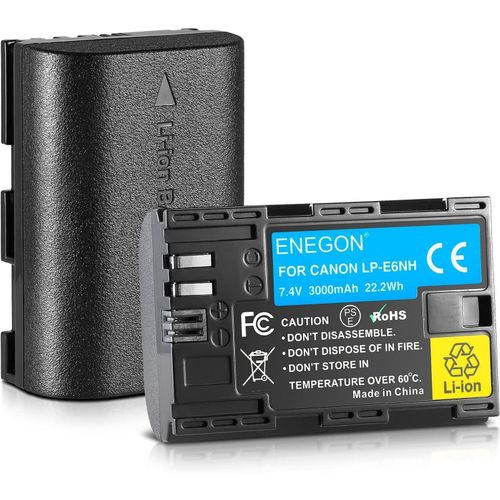 LPE6NHLPE6NLPE6 Batterie Rechargeable 3000mAh (Pack de 2) Compatible avec Canon EOS R R5 R5C R6, EOS 90D 80D 70D 60Da, 5D Mark II, 5D III, 5D IV, 5DS, 5DS. DSR, 6D, 6D II, 7D, 7D II, 7D III.
