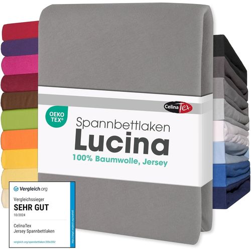 Lucina Drap-Housse Revtement Surmatelas Lit Sommier Tapissier Coton 2er-Set 140x200-160x200 Cm Gris Fonc