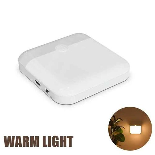 Lumire De Capteur De Mouvement Led Usb Type-C Charge Lampe Carre Pour Chambre Cuisine Escalier Couloir Garde-Robe Chi Conseil clairage Veilleuse - Type Warm White-1pcs