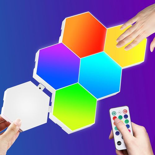 Lumire Led Hexagonale, Appliques Murales Led Hexagonales Rvb Avec Tlcommande Et Contrle Tactile, Lampe Dcorative De Jeu Intelligente, Panneau Led Diy Pour Fte De Jeu, Dcoration De Nol