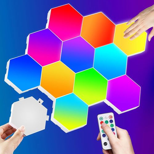 Lumire Led Hexagonale, Appliques Murales Led Hexagonales Rvb Avec Tlcommande Et Contrle Tactile, Lampe Dcorative De Jeu Intelligente, Panneau Led Diy Pour Fte De Jeu, Dcoration De Nol