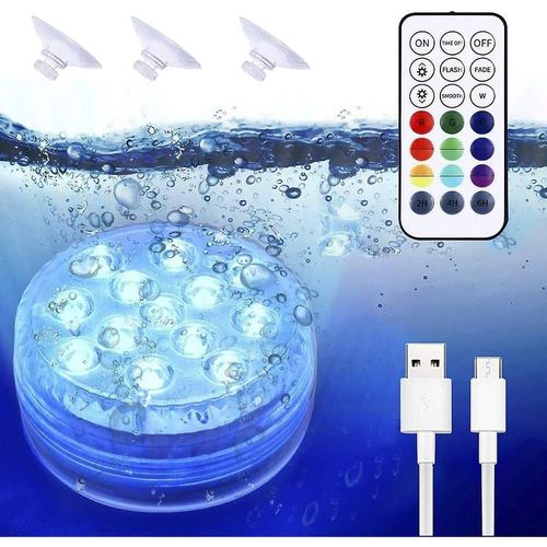 Lumire Sous-Marine Des Lumires De Piscine, Rechargeable Usb, Multicolore Rgb 13 Led Avec Tlcommande Rf, Lumire De Piscine Led Ip68 tanche, Pour Base De Vase, Aquarium