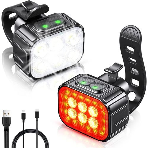Lumiere Velo Avec Spot Et Faisceau D'inondation, Rechargeable Par Usb Lampe Vlo Led tanche Ip65, 2 X 4 + 2 X 6 Modes De Luminosit Eclairage Velo Avant Et Arrire Pour Cyclysme Vtt