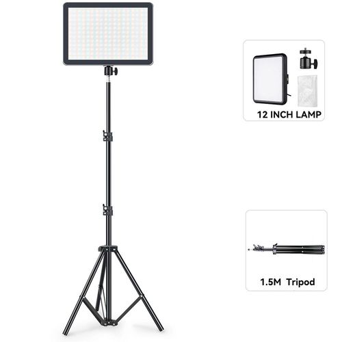 Lumire vido LED  intensit variable pour la photographie,clairage continu,support de trpied rglable,lumire de remplissage portable pour la prise de vue en studio ph - Type 12 inch lamp kit C #B