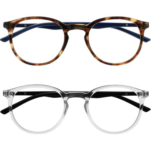 Lunettes De Lecture Anti-Lumire Bleue Pack De 2 Montures Rondes Et Mincess Charnires  Ressort Amliore Le Sommeil Jeux Ordinateur Marron Transparente Hommes Femmes Bb60-2c +2.00