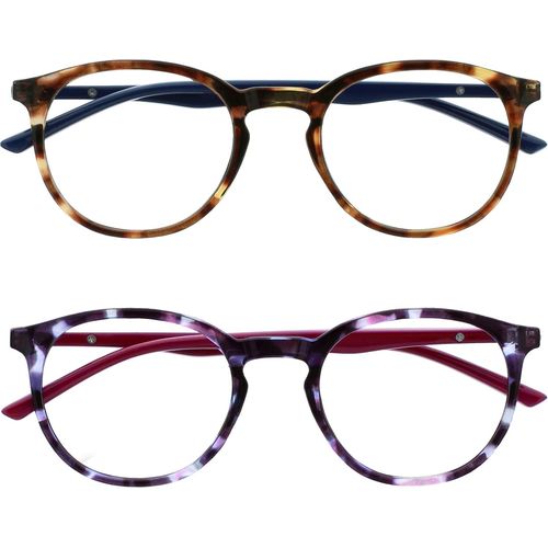 Lunettes De Lecture Anti-Lumire Bleue Pack De 2 Montures Rondes Et Mincess Charnires  Ressort Amliore Le Sommeil Jeux Ordinateur Marron Violet Hommes Femmes Bb60-25 +3.00
