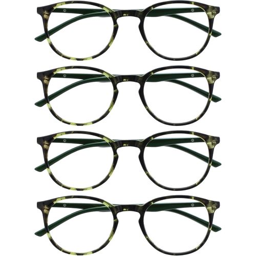 Lunettes De Lecture Pack De 4 Montures Rondes Et Minces Charnires  Ressort Anti-Rayures cailles De Tortue Vert Hommes Femmes Rrrr60-6 +2.00