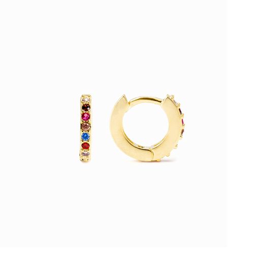 Luxenter Leofcar Boucles D'oreilles En Argent 925 Et Zircon Multicolore Finies En Or Jaune 18k