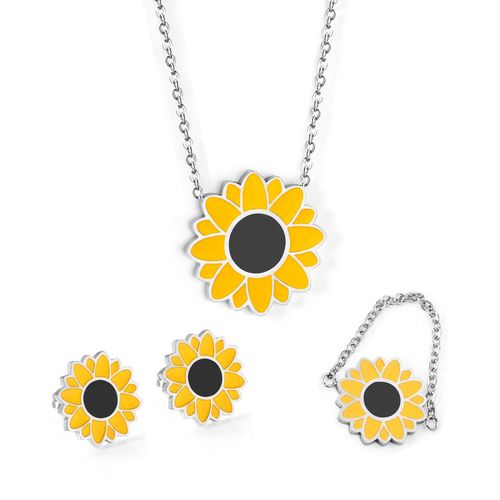 Luxsteel-Collier Pendentif Fleur Jaune En Acier Inoxydable, Collier Collier, Ensembles De Boucles D'oreilles, Collier De Fte Et De Mariage, Style Mignon, Nouveau