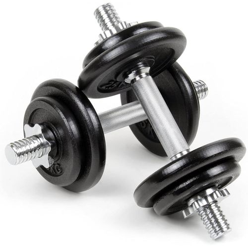 Luxtri Kit Dhaltres Courts  Poids Total 20 Kg  Coffret Avec 8 Plaques En Fonte Et 2 Barres Haltres Moletes  Loquet toile