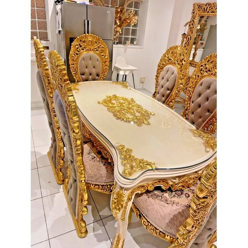 Luxueuse Table  Manger Baroque Avec 6 Chaises Sculptes Dores 2 Coloris Dispo