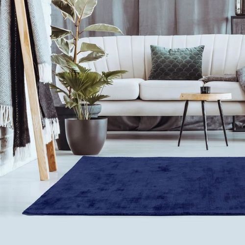 Luxury - Tapis Salon Lumineux En Viscose Effet Soie 120 X 170 Cm Bleu Fonc