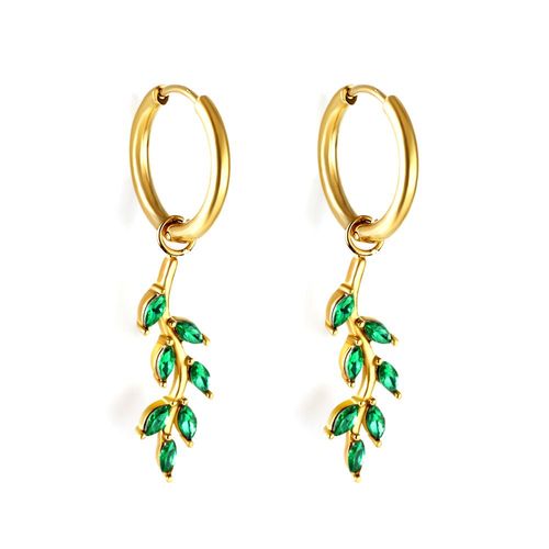 Luxusteel-Boucles D'oreilles Croles En Acier Inoxydable Pour Femme, Pendentif En Forme De Cuir Oral Elu Carr, Vert Et Blanc, Cadeaux