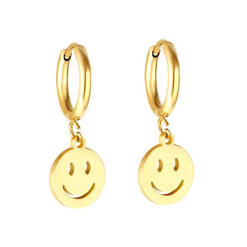 Luxusteel-Boucles D'oreilles Croles Visage En Polaire Pour Femme, Plaqu Or, Argent, Document, Rond, Creux, Joyeux, Pendentif, Goutte