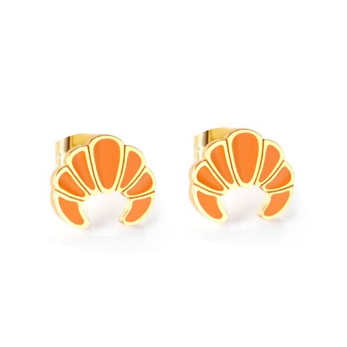Luxusteel-Boucles D'oreilles En Acier Inoxydable De Style Mignon, Clou De Croissant De Document Orange, Bijoux De Mode, Petites Boucles D'oreilles En Or