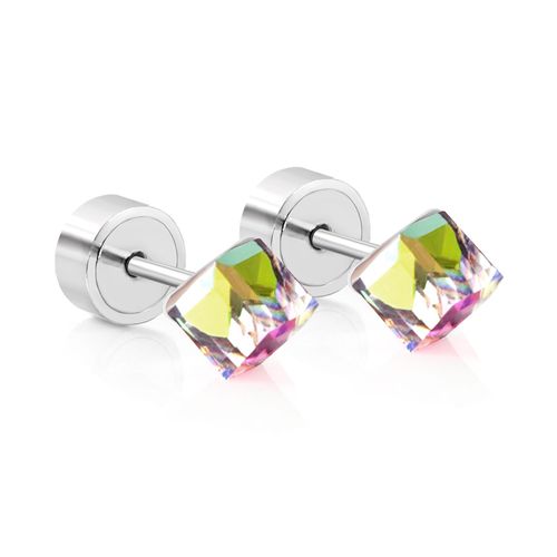Luxusteel-Boucles D'oreilles En Cristal Carr  Facettes Pour Femmes Et Filles, Goujon En Acier Inoxydable Plaqu Argent, Bijoux De Fte Colors, Mode