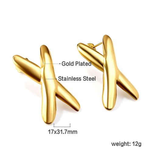 Luxusteel-Boucles D'oreilles En Forme De X Criss Cross Pour Femme, Acier Inoxydable, Anti-Allergie, Piercing D'oreille En Mtal, Bijoux Corens Simples Pour Femme