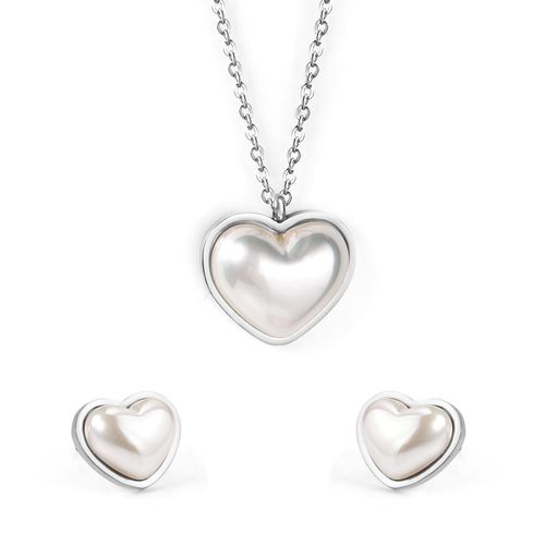 Luxusteel-Boucles D'oreilles En Perles paissies De CUr Pour Femmes Et Filles, Acier Inoxydable, Document Dor, Collier Plus Fonc, Bijoux, Cadeau De Mariage