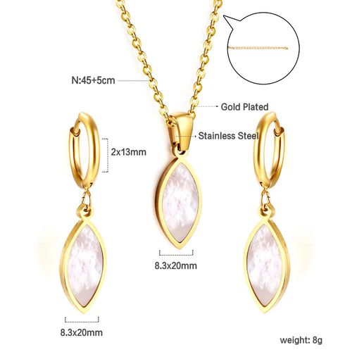 Luxusteel-Ensemble Collier Et Boucles D'oreilles Pendentif toile De Mer Pour Hommes Et Femmes, Acier Inoxydable, Coquillage Blanc, Carr, Ensembles De Bijoux  La Mode, Cadeaux