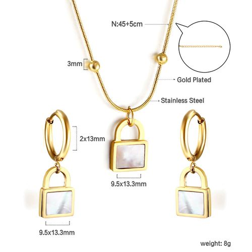 Luxusteel-Ensemble Collier Et Boucles D'oreilles Pendentif toile De Mer Pour Hommes Et Femmes, Acier Inoxydable, Coquillage Blanc, Carr, Ensembles De Bijoux  La Mode, Cadeaux